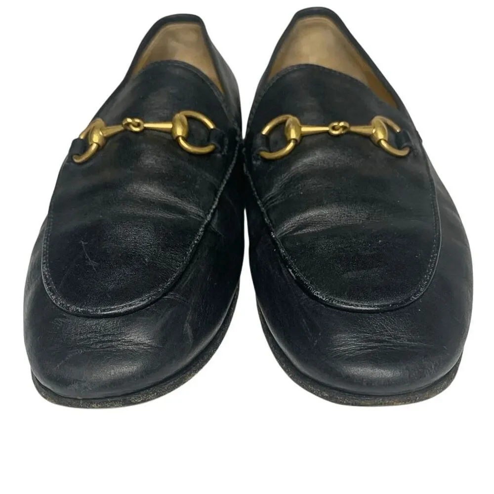 Gucci Jordaan Horsebit Loafers EU 36 US 6 Black Leather Flat Slip On Shoes